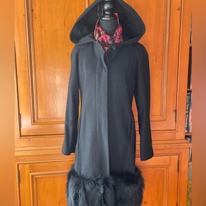 Max & Co STUNNING Black Wool Hooded Coat with Faux Fur Trim 🔥☄️✨🌟 - Size 4